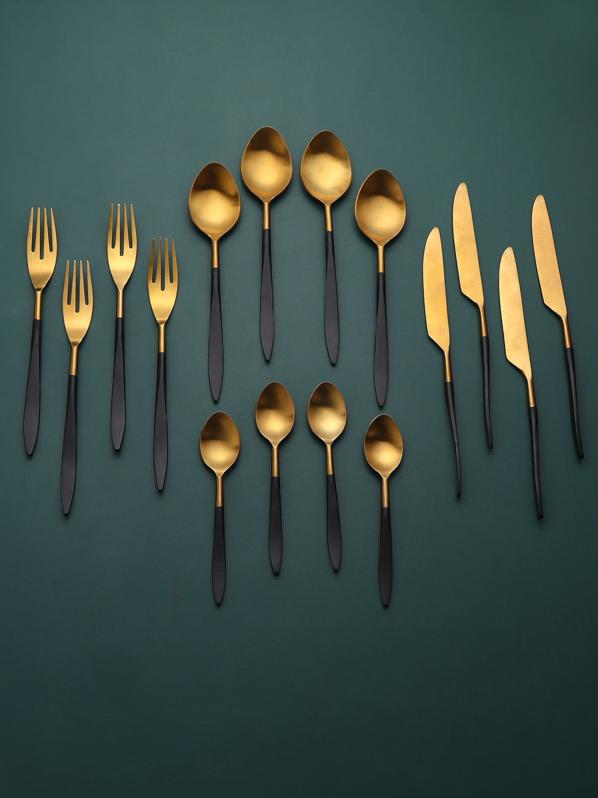 Midnight Opulence Black/Gold & Silver Black Stainless Steel Set of 16