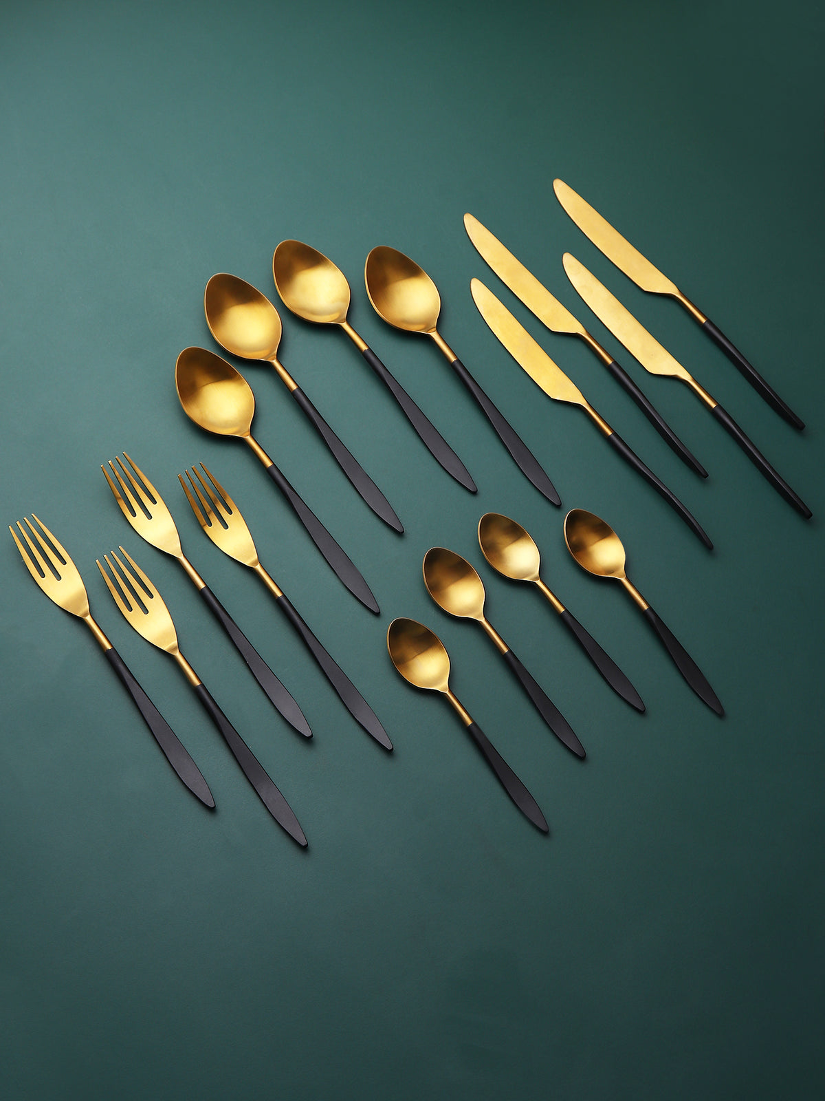 Midnight Opulence Black/Gold & Silver Black Stainless Steel Set of 16