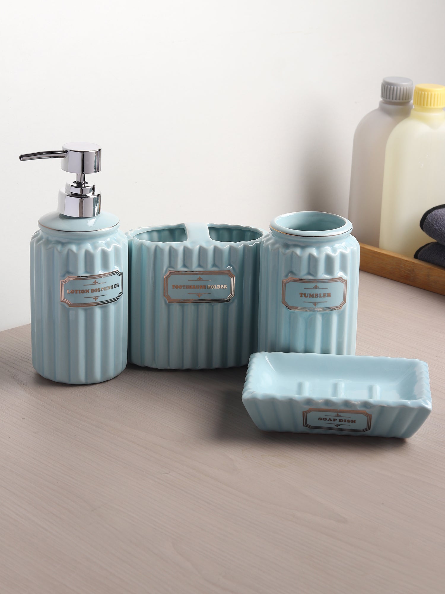 Valence Bathroom Set of 4 Blue