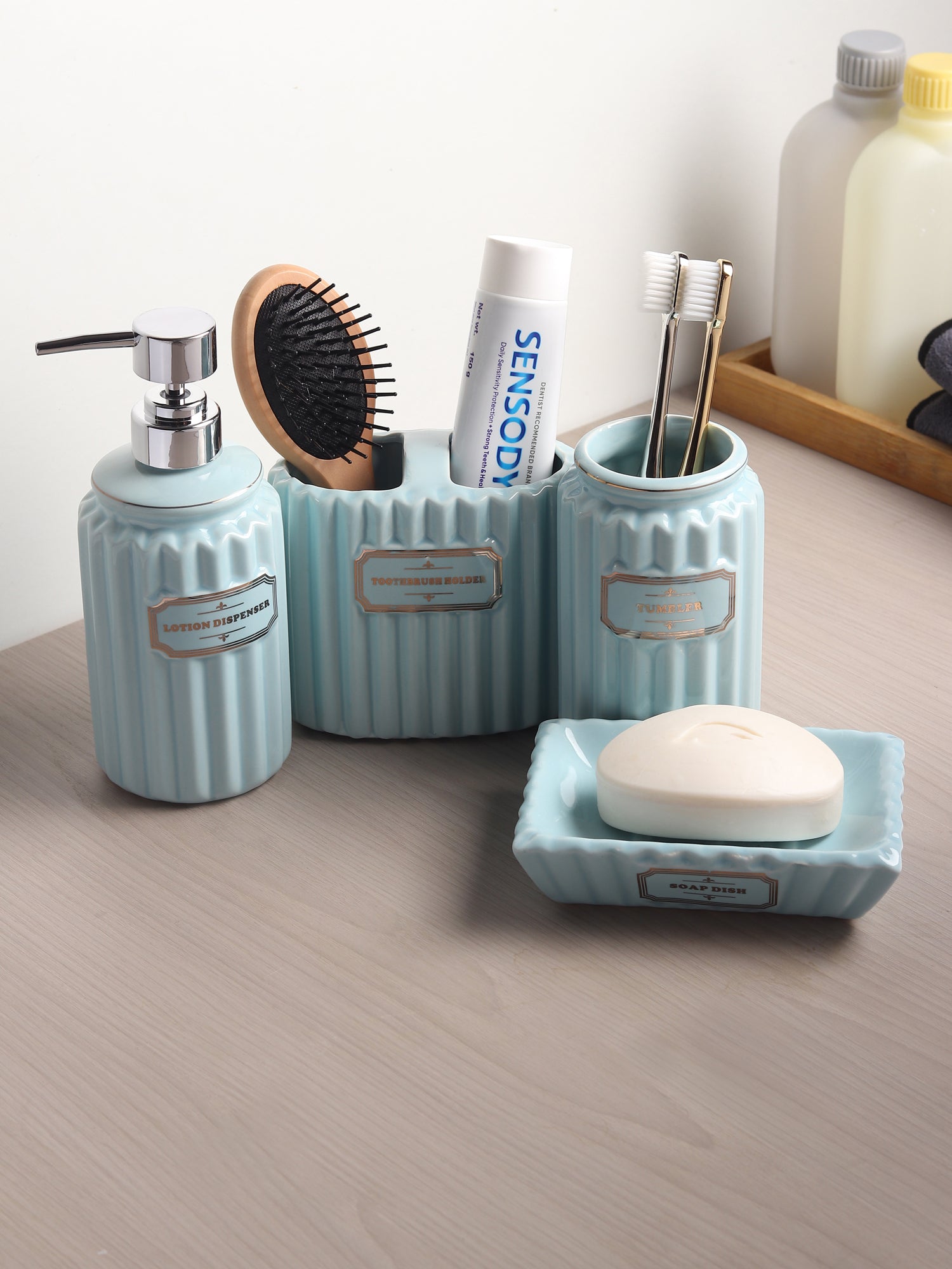 Valence Bathroom Set of 4 Blue