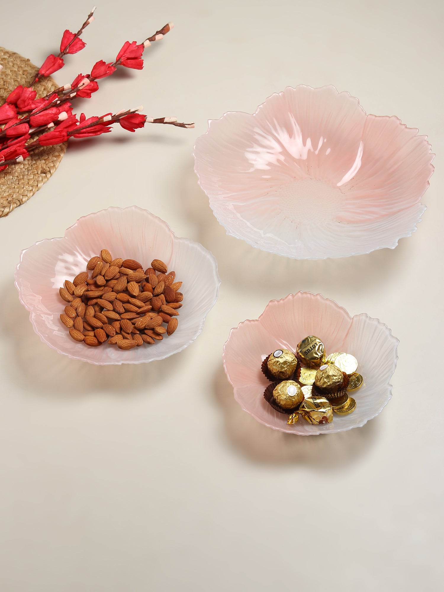 Harlequin Pink Glass Bowl Set of 3