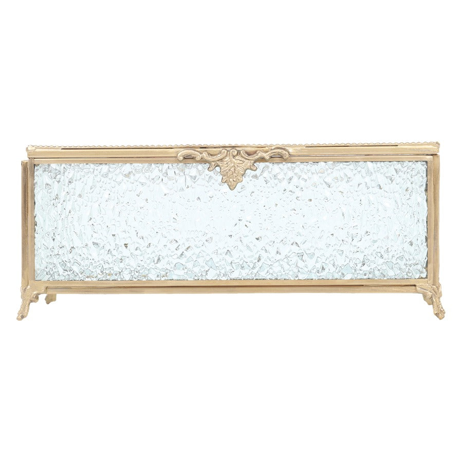 Gleaming Crackle Glass Tissue Box with Antique Brass