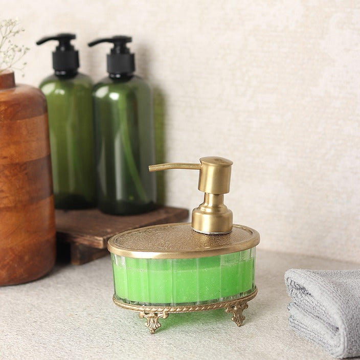 Bathtub Bliss Soap Dispenser Glass & Antique Brass