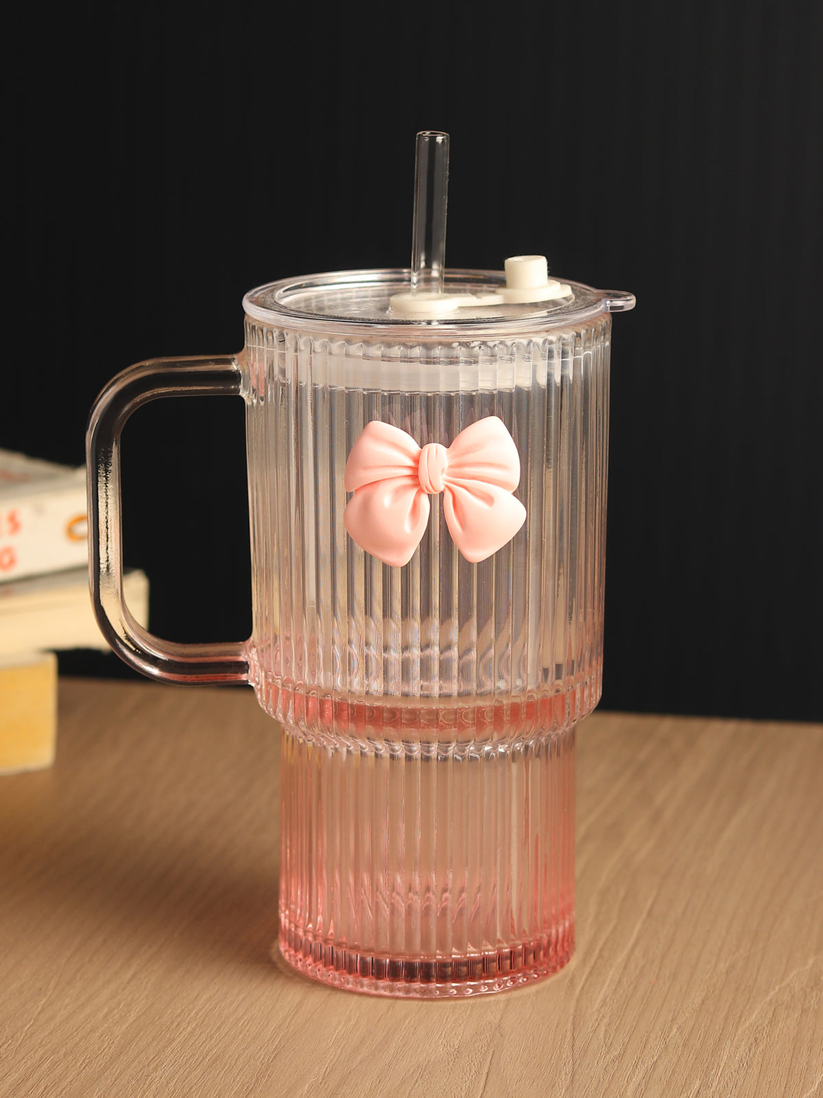 Ribbonette Glass Tumbler Pink