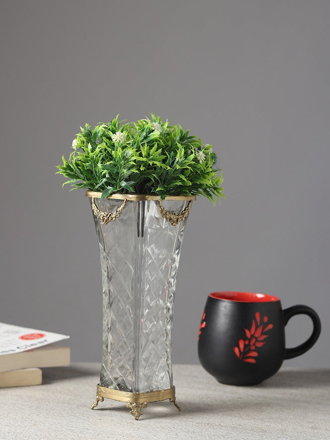 Diamond Blossom Glass Vase with antique brass rings