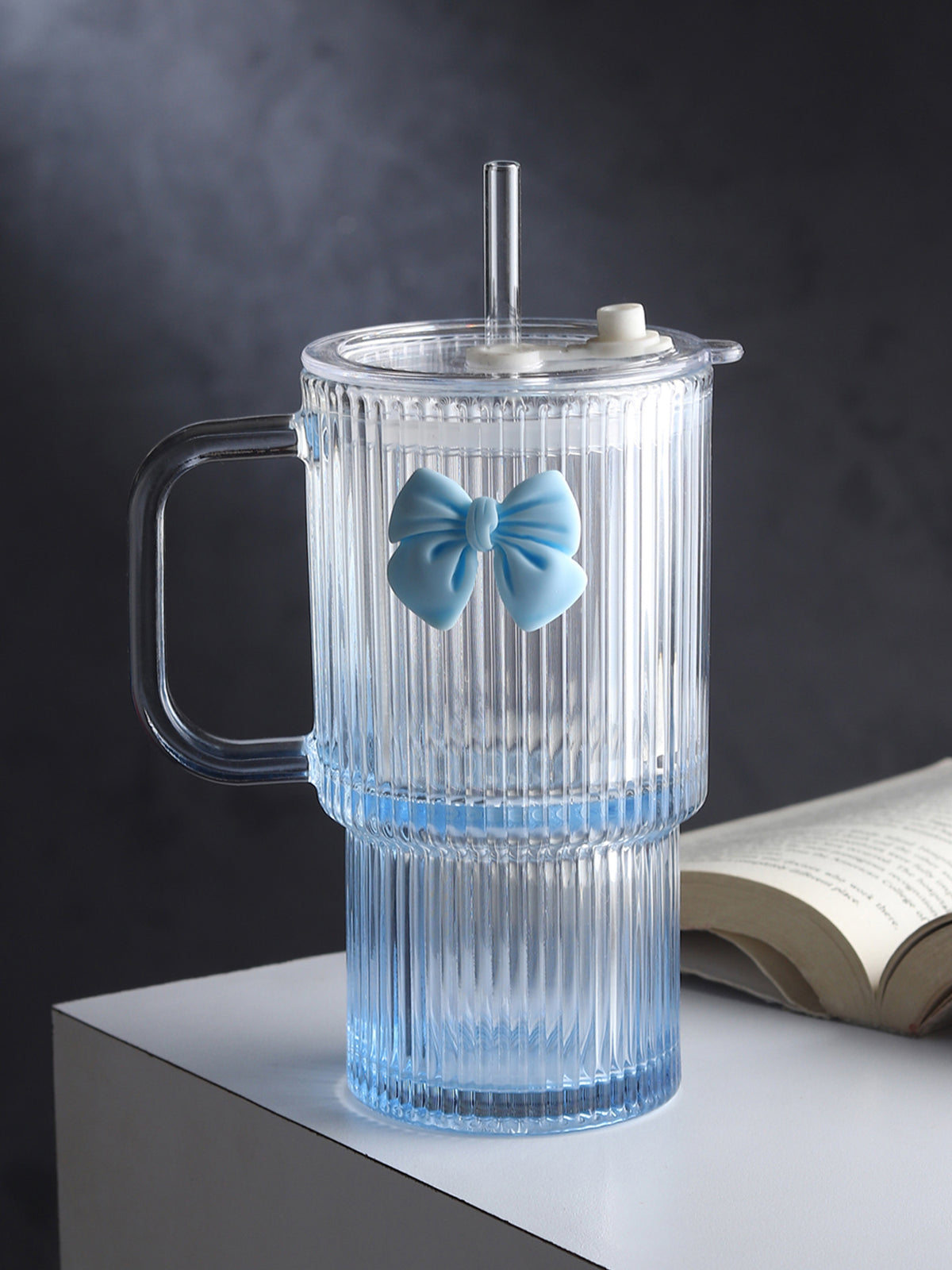 Ribbonette Glass Tumbler Blue