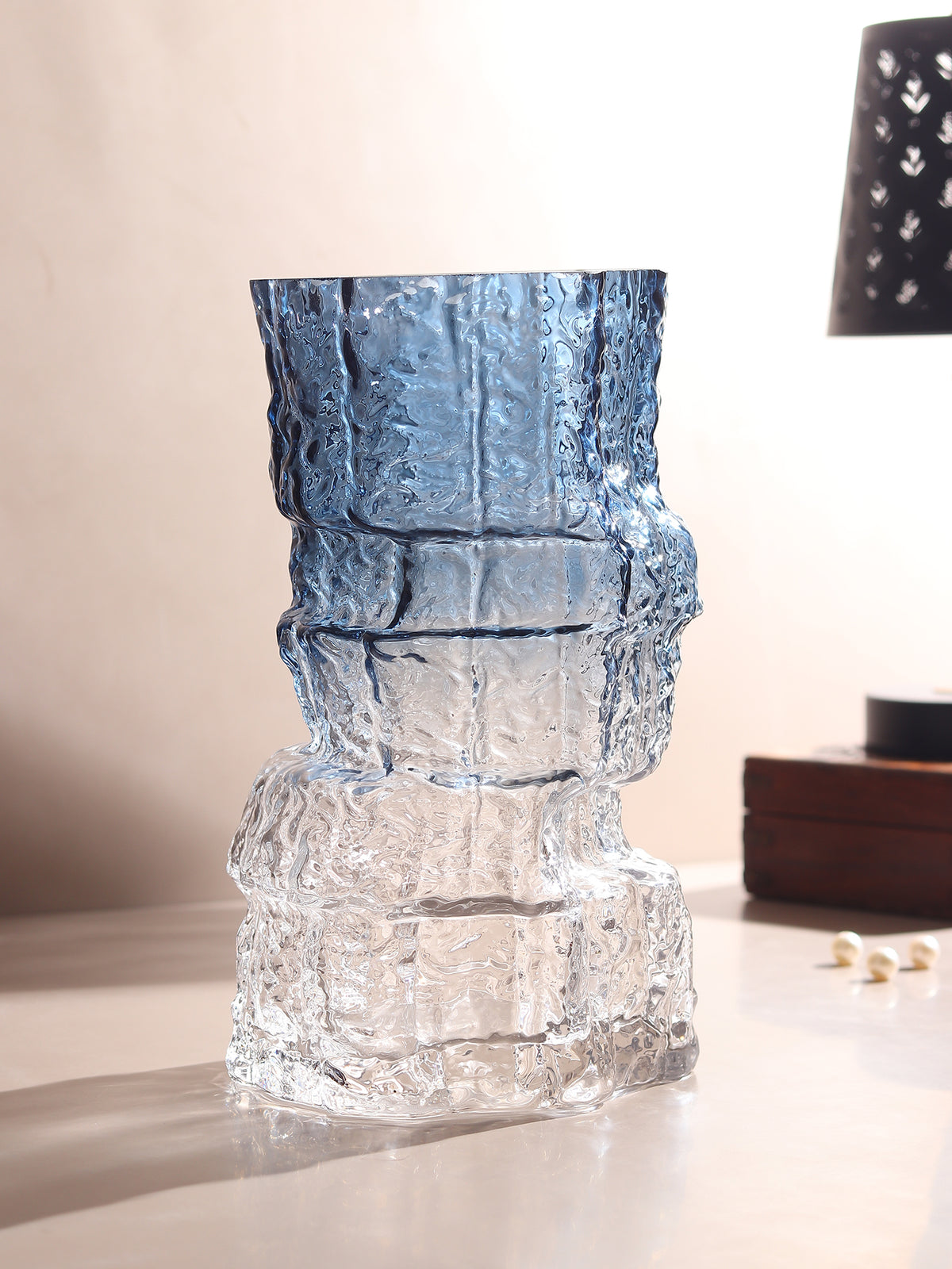 Frostline Crystal Vase Blue Wide