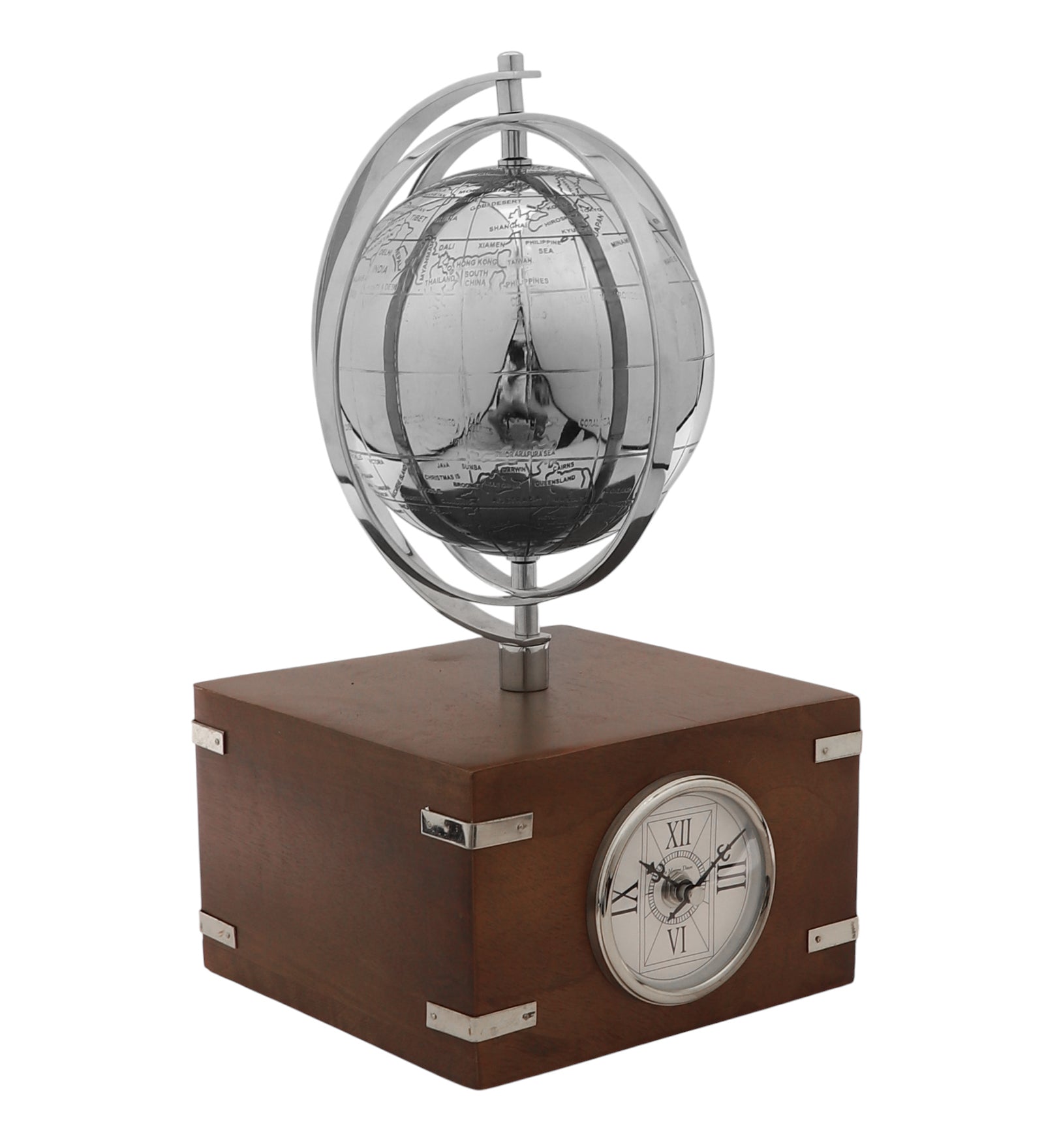 Atlasphere Silver Table Clock