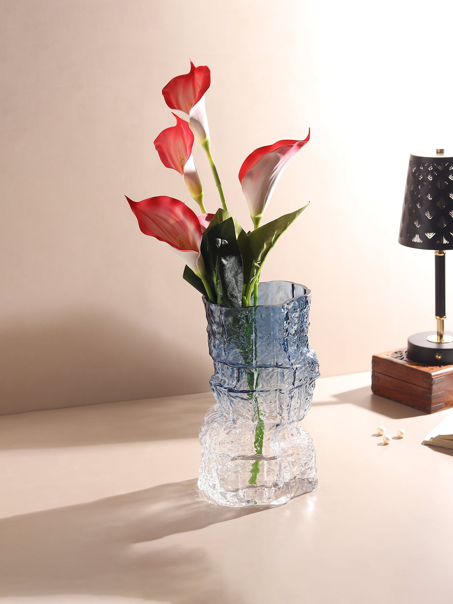 Frostline Crystal Vase Blue Wide