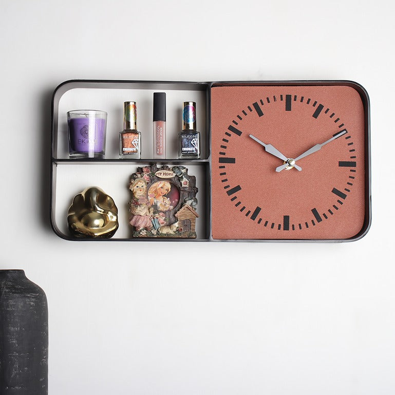 Timekeeper Shelves Wall Clock in Terracota