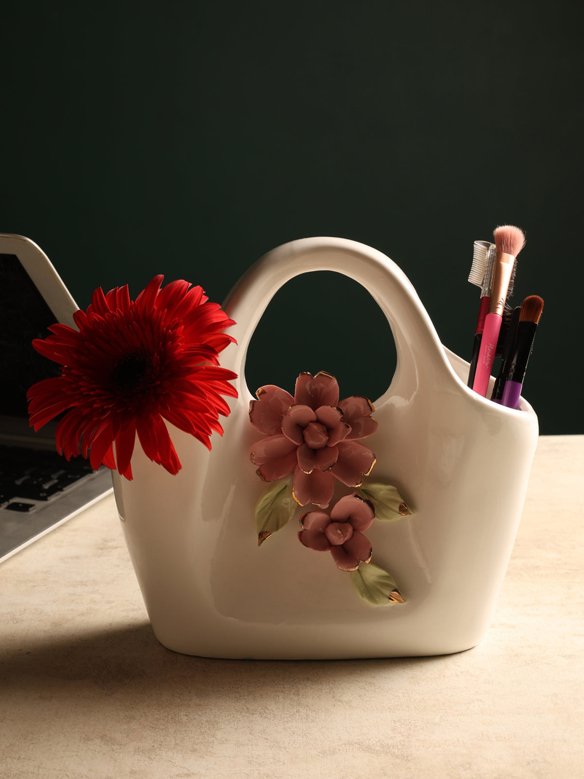 Handbag Fleur Porcelain Vase White