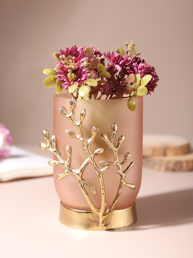 VinLux Glass Vase and Candle Holder in Peach & Gold