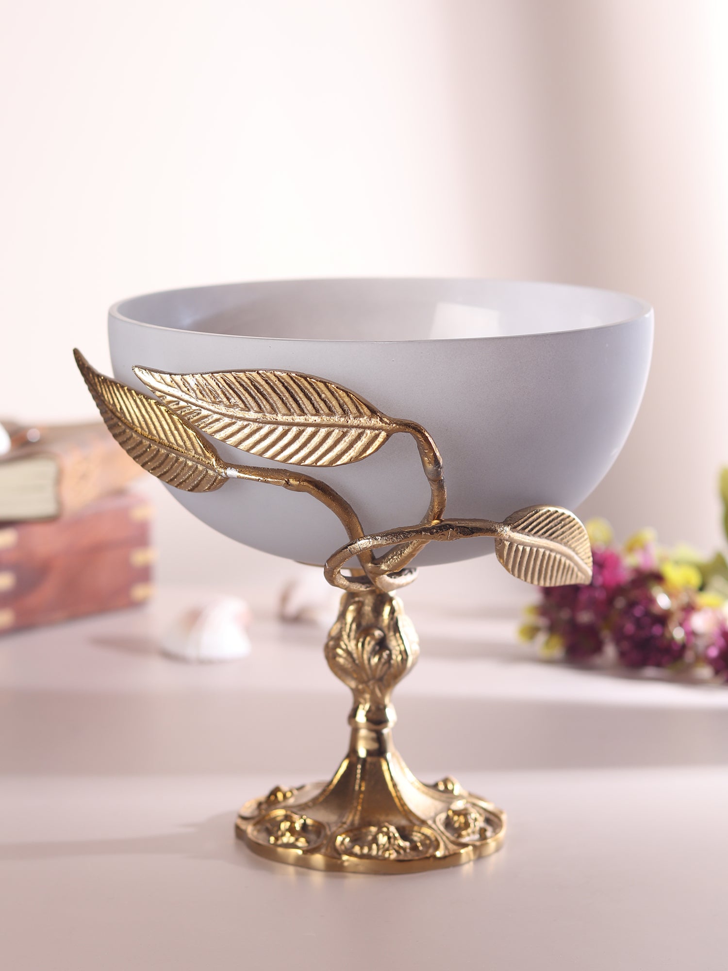 Verdant Elegance Glass pedestal Serving Bowl