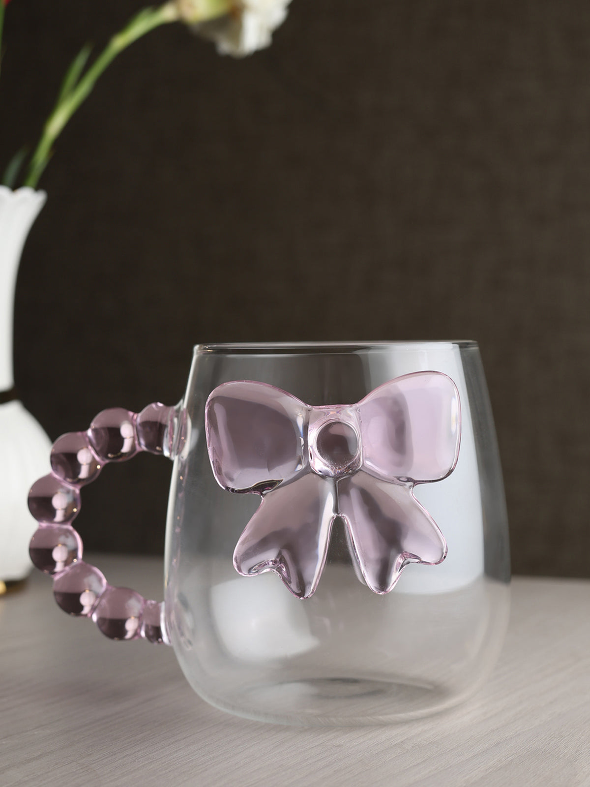 Pearlie Pink Bow Glass Mug