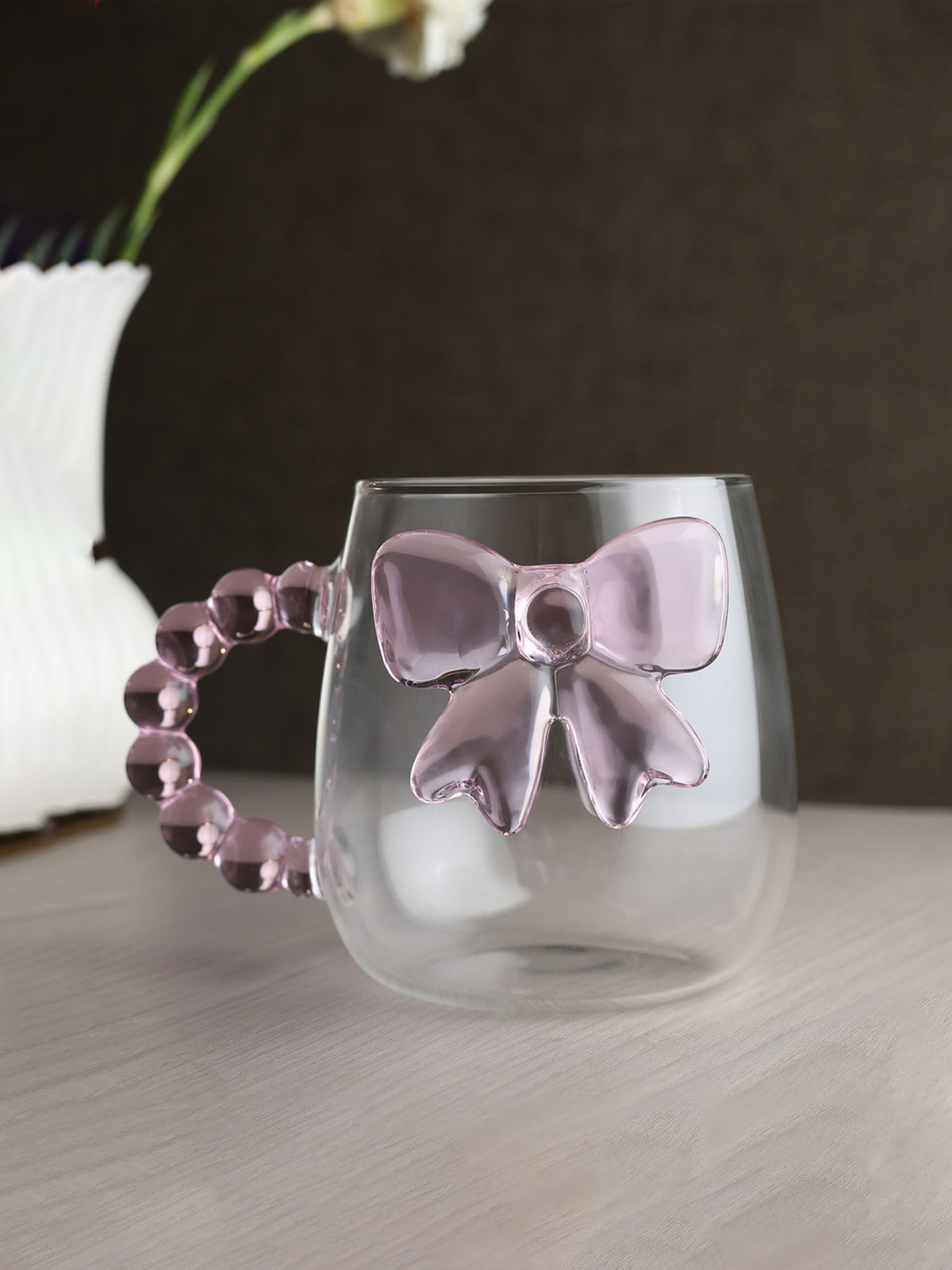 Pearlie Pink Bow Glass Mug