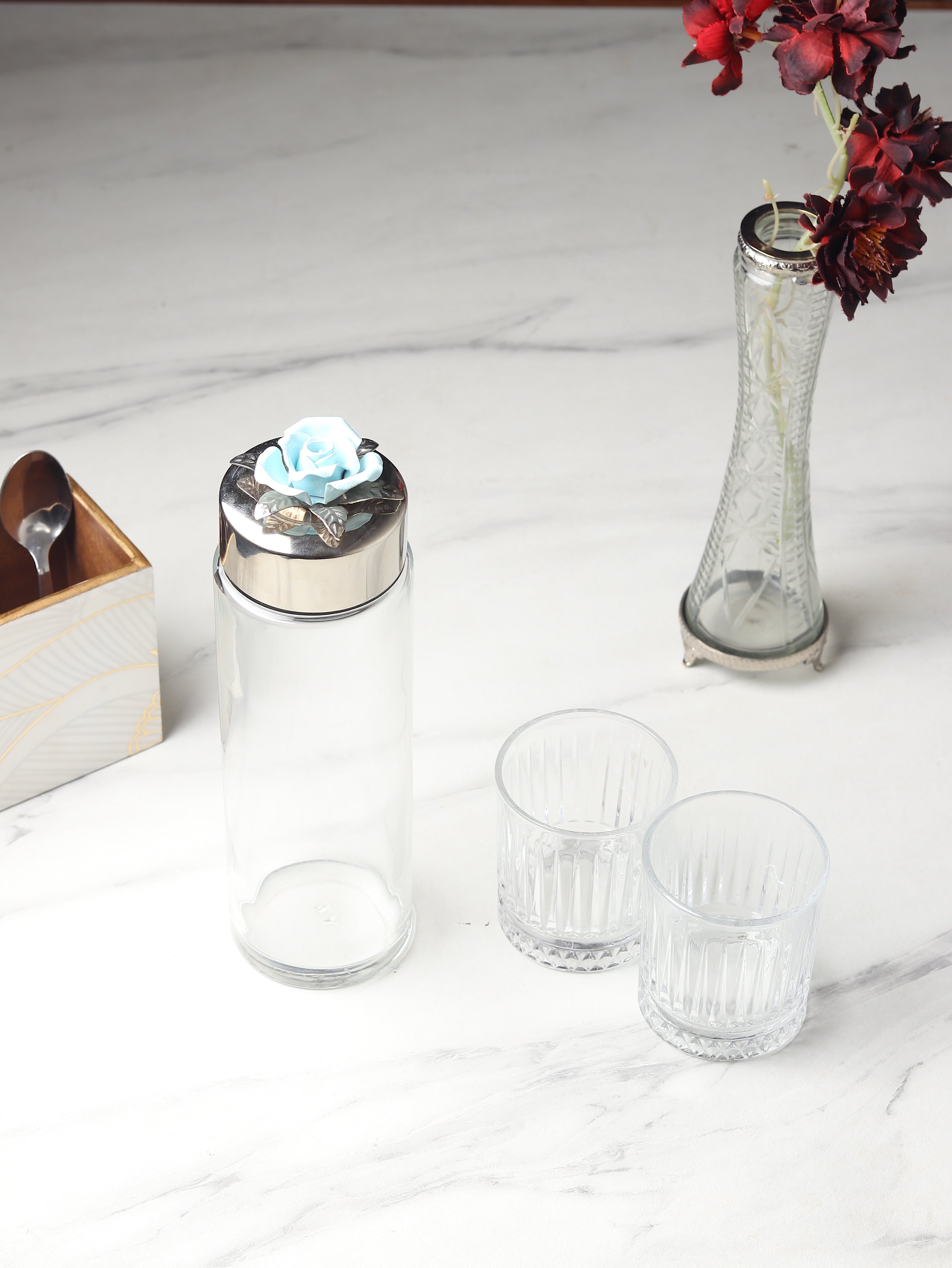 Petal Eclat Blue Bottle & Glass Set