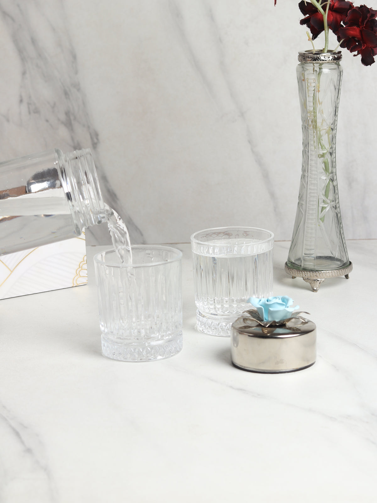 Petal Eclat Blue Bottle & Glass Set