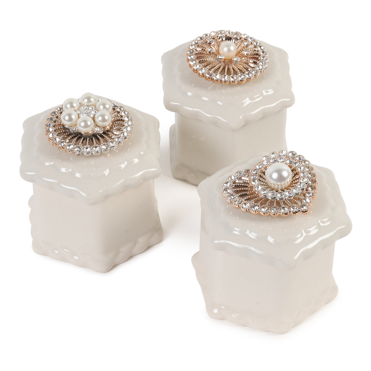 Medallion Porcelain Box Set of 3