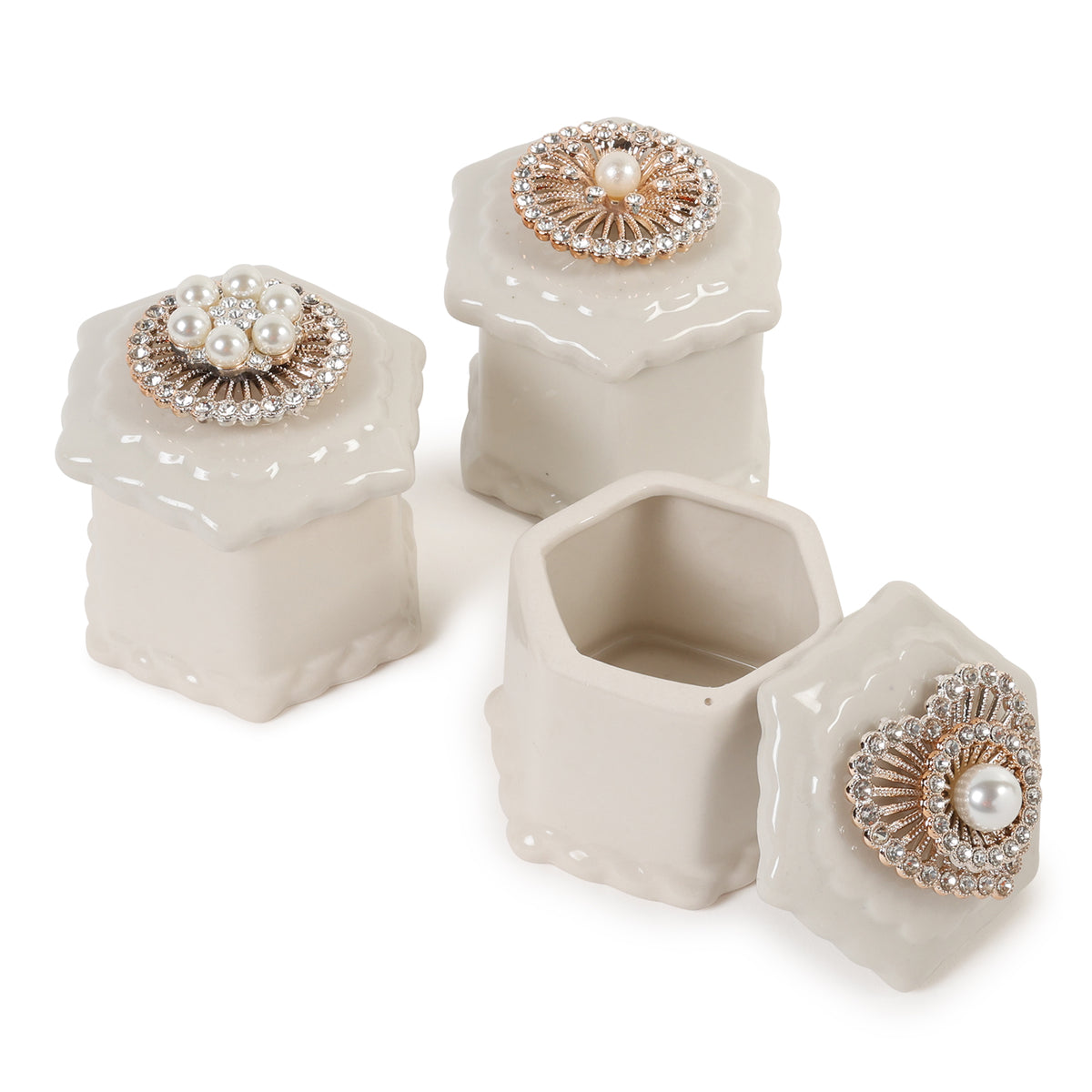 Medallion Porcelain Box Set of 3