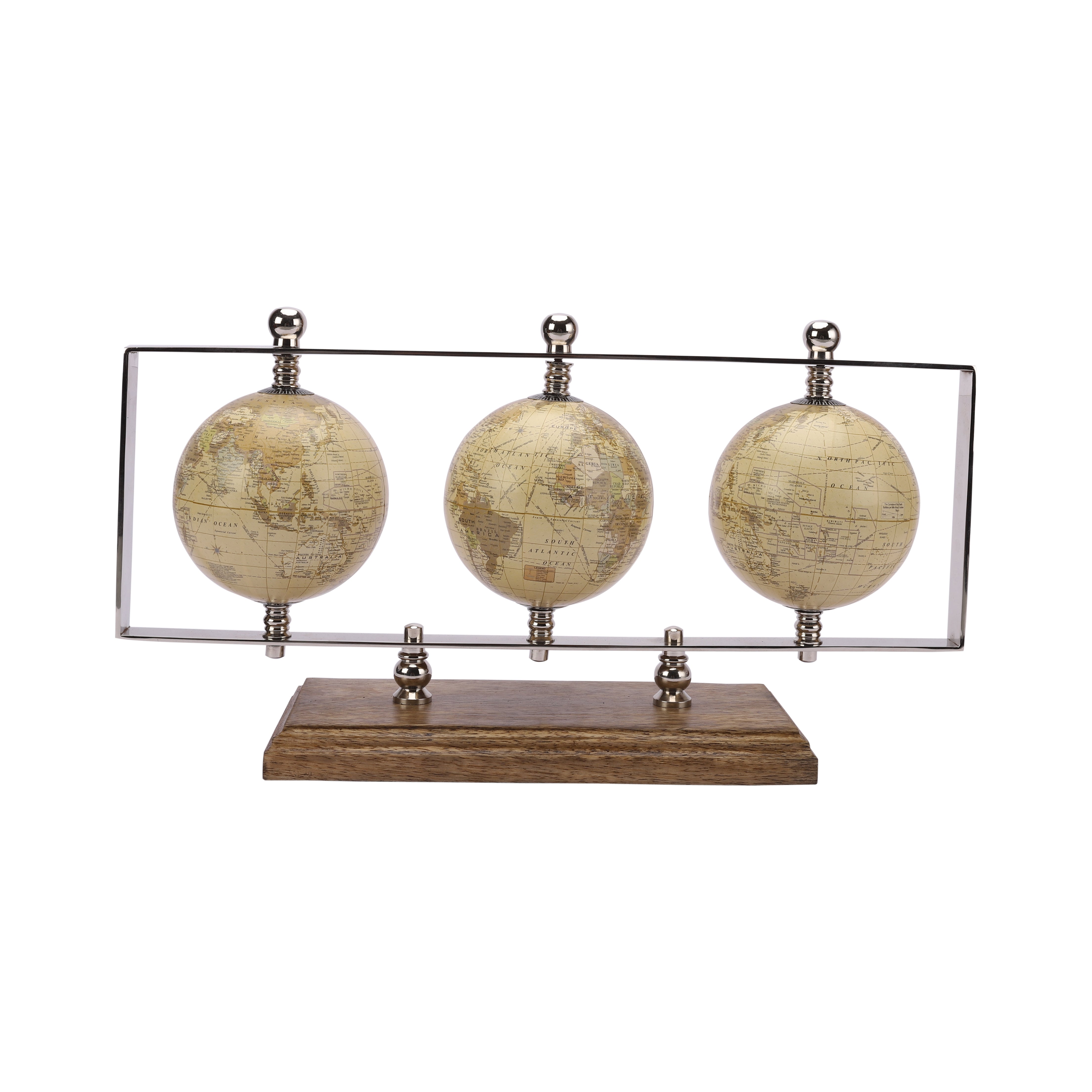 Triple horizontal silver Globe stand