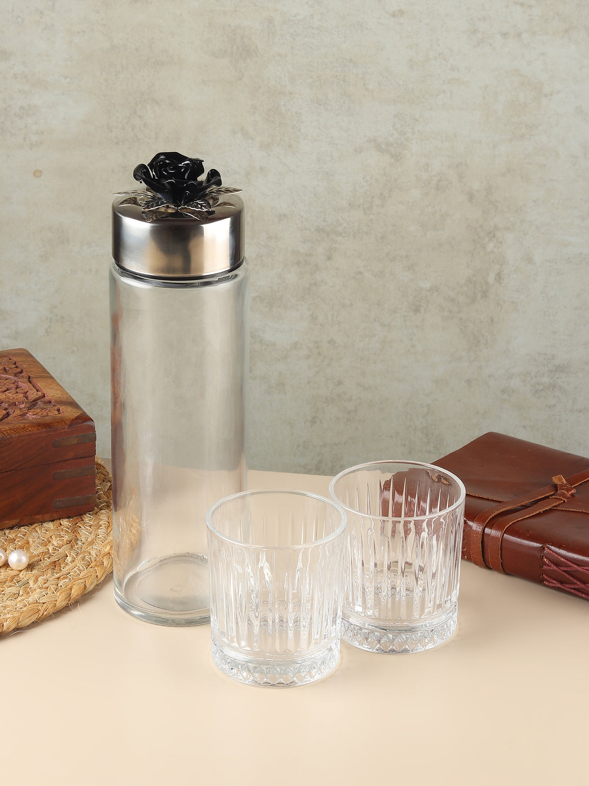 Petal Eclat Blue Bottle & Glass Set