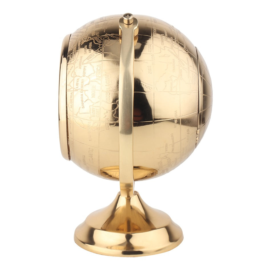 The Etched World Table Clock in gold