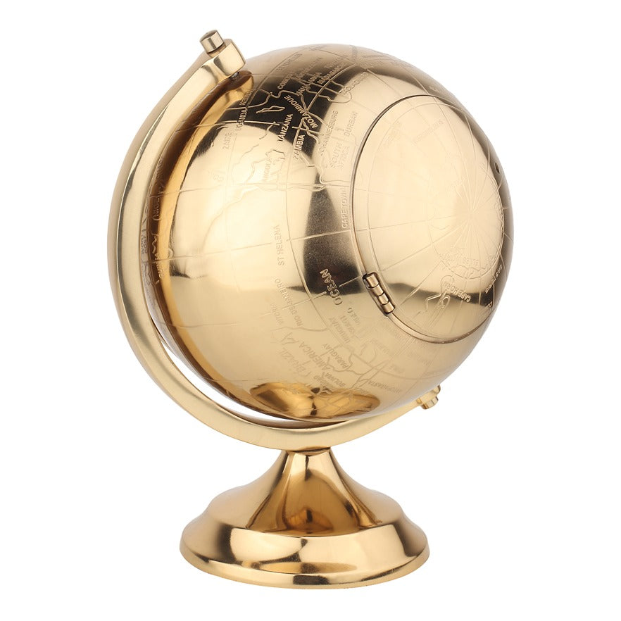 The Etched World Table Clock in gold