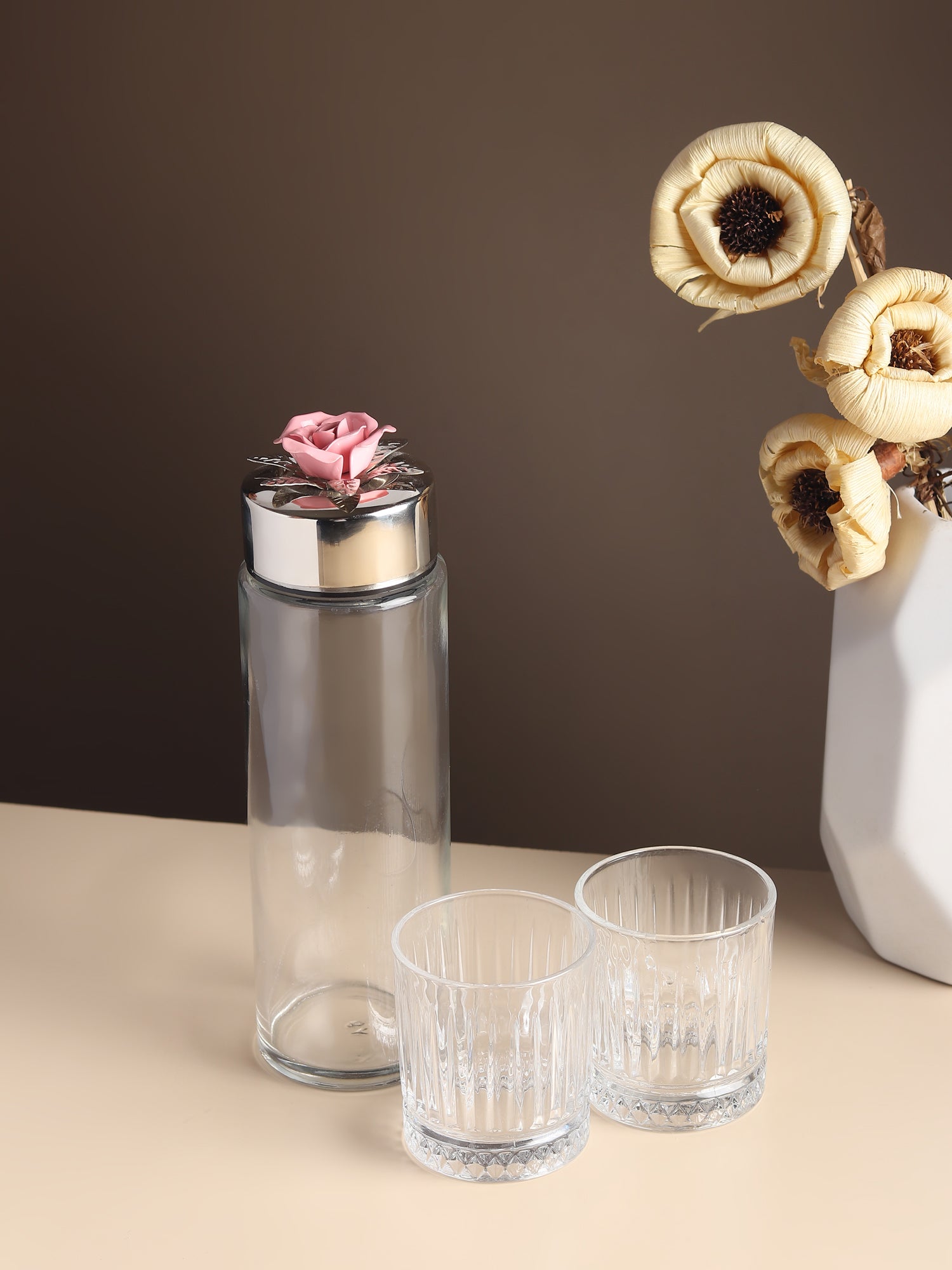 Petal Eclat Pink Bottle & Glass Set