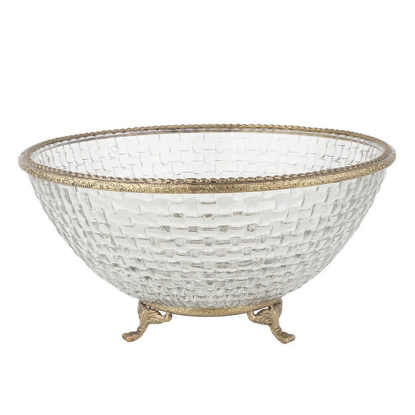 Ribbed Glass Antique Brass Bowl