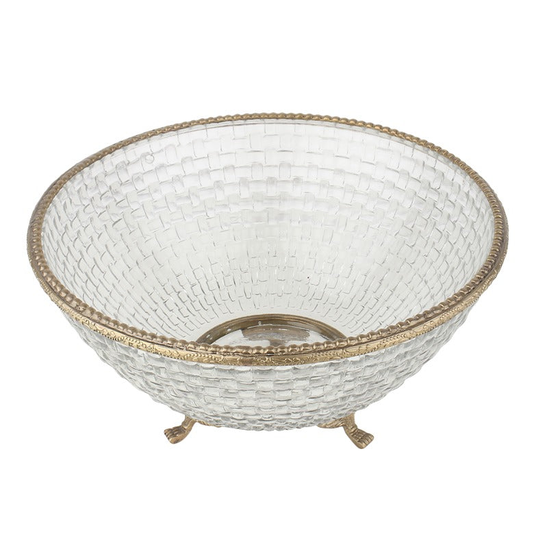 Ribbed Glass Antique Brass Bowl