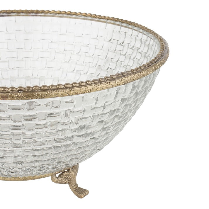 Ribbed Glass Antique Brass Bowl