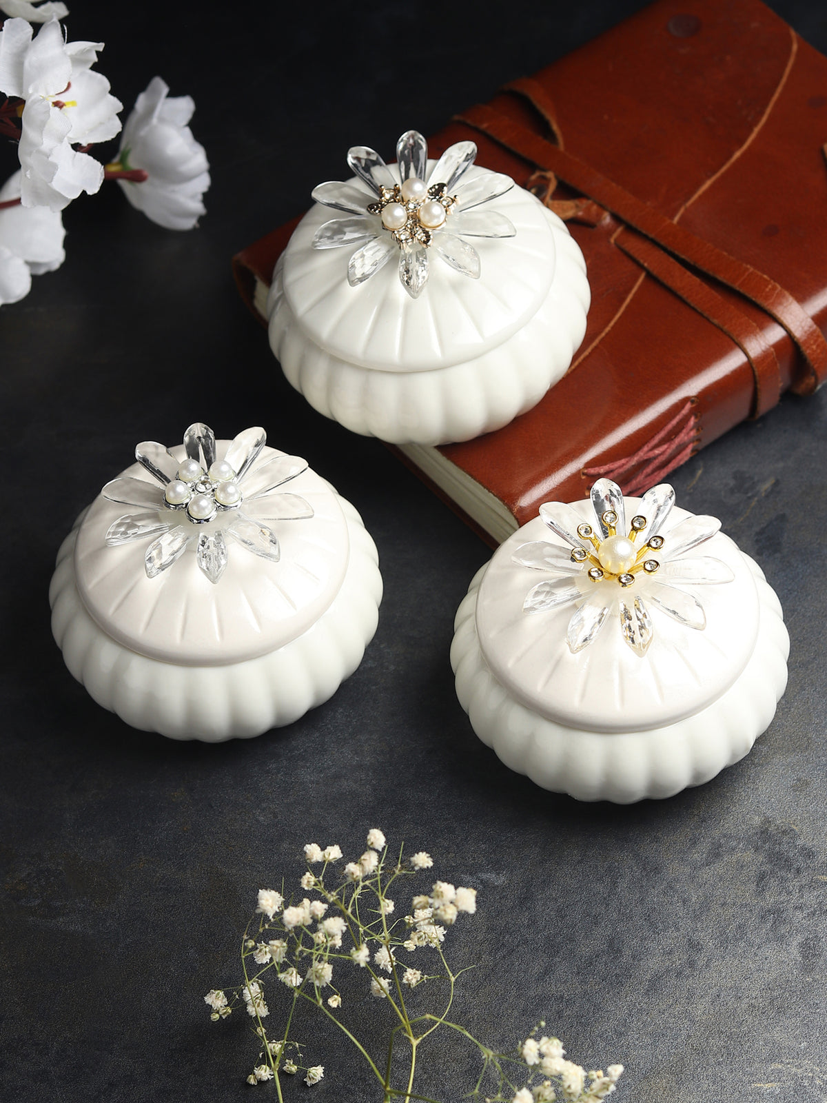 Sunpetal Porcelain Box Set of 3