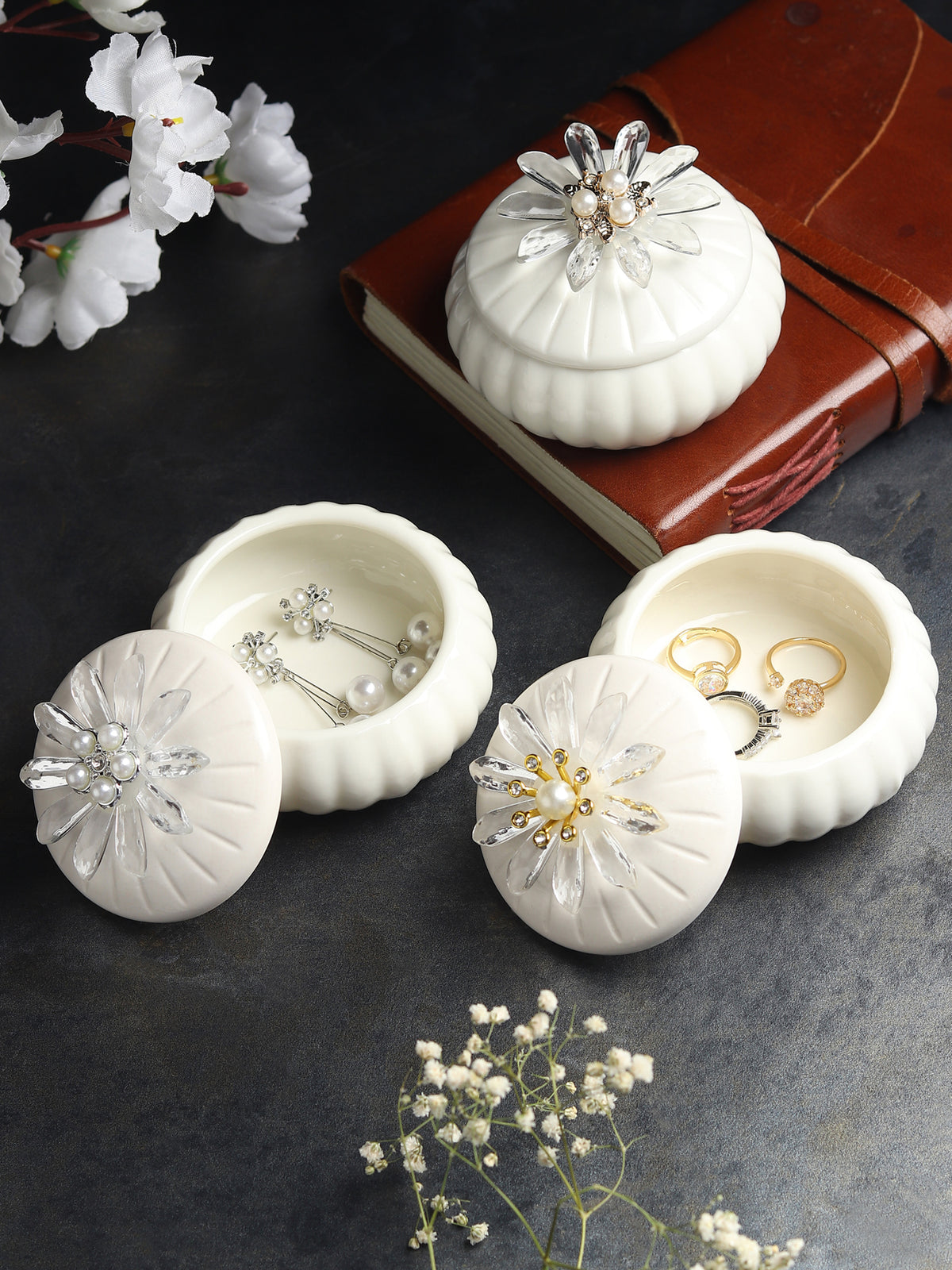 Sunpetal Porcelain Box Set of 3
