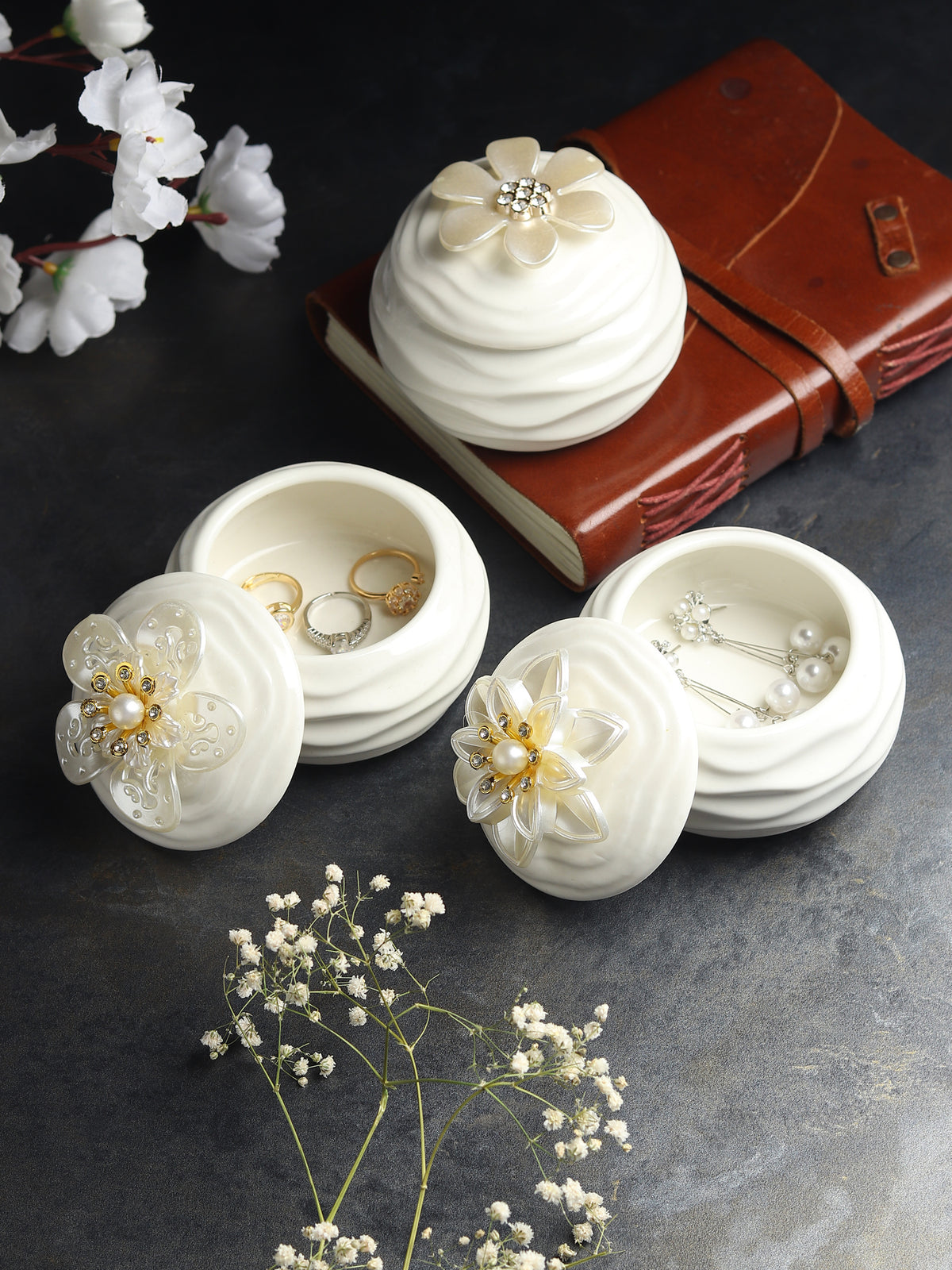 Laceflower Porcelain Box Set of 3