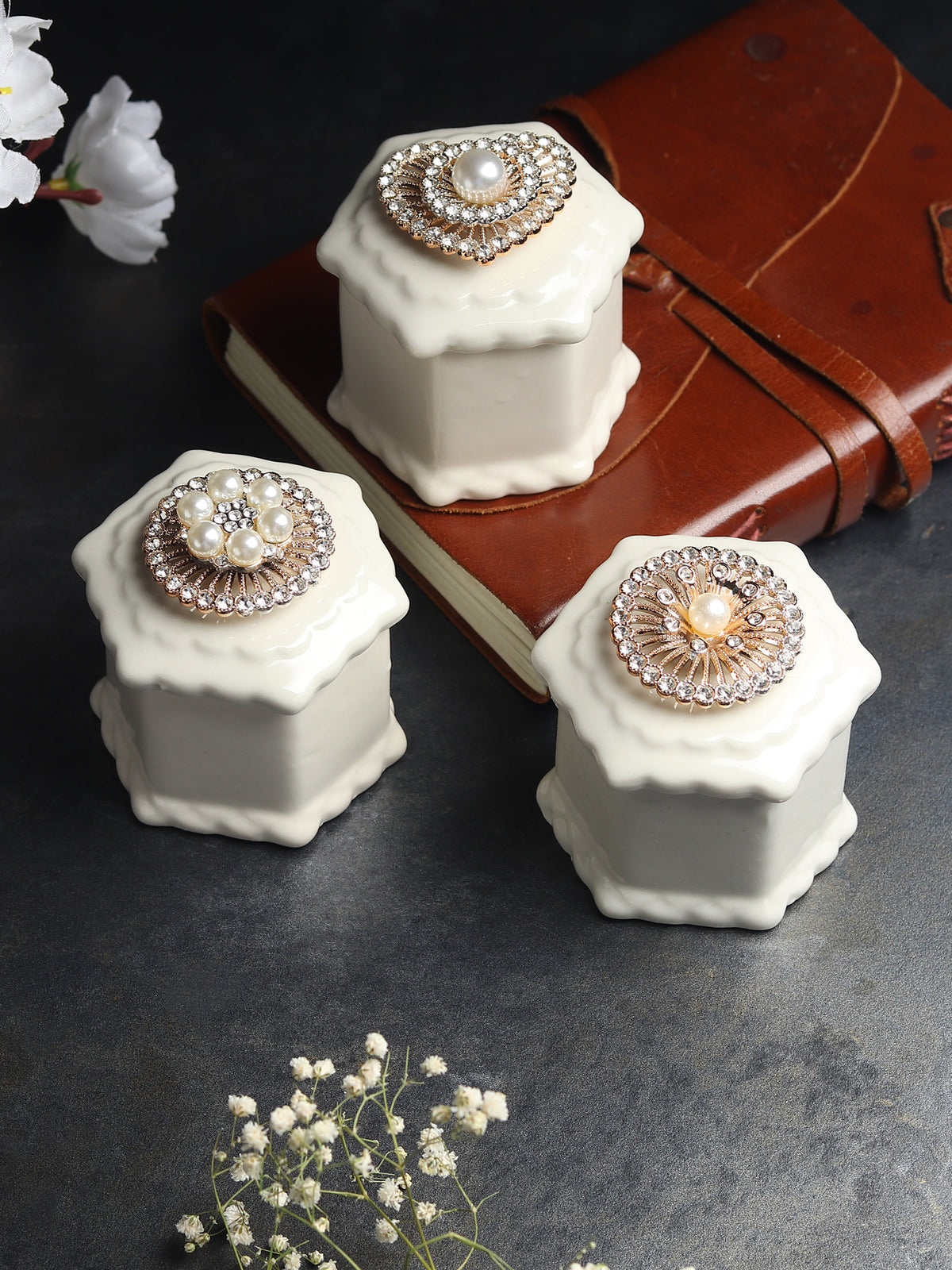 Medallion Porcelain Box Set of 3