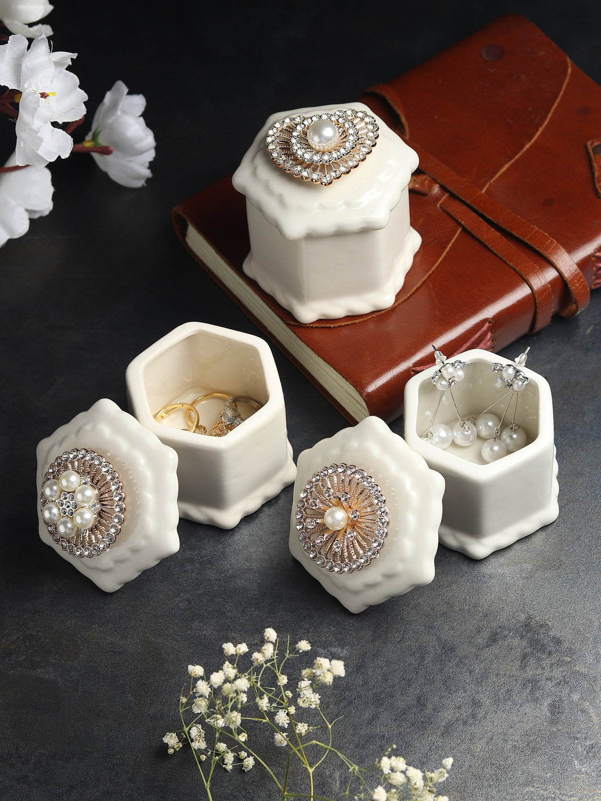 Medallion Porcelain Box Set of 3