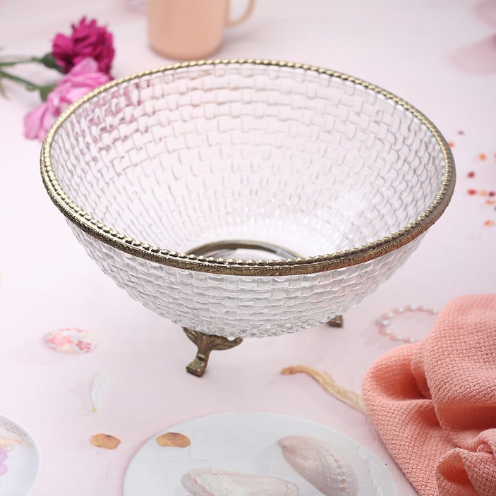 Ribbed Glass Antique Brass Bowl