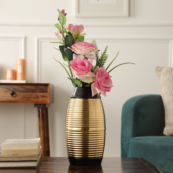 Regal Black and Gold Banded Enamel Vase