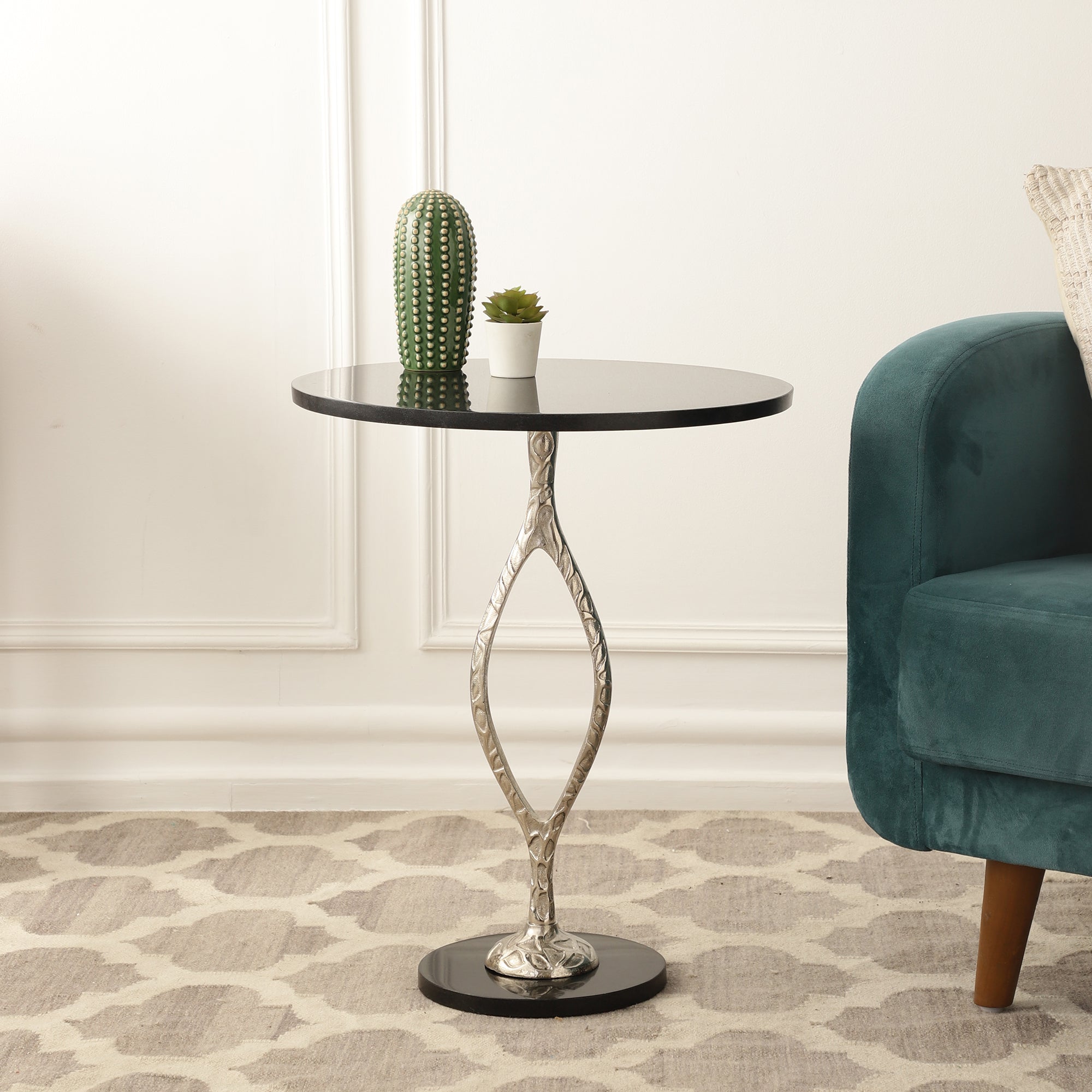Round Black Marble Side Table