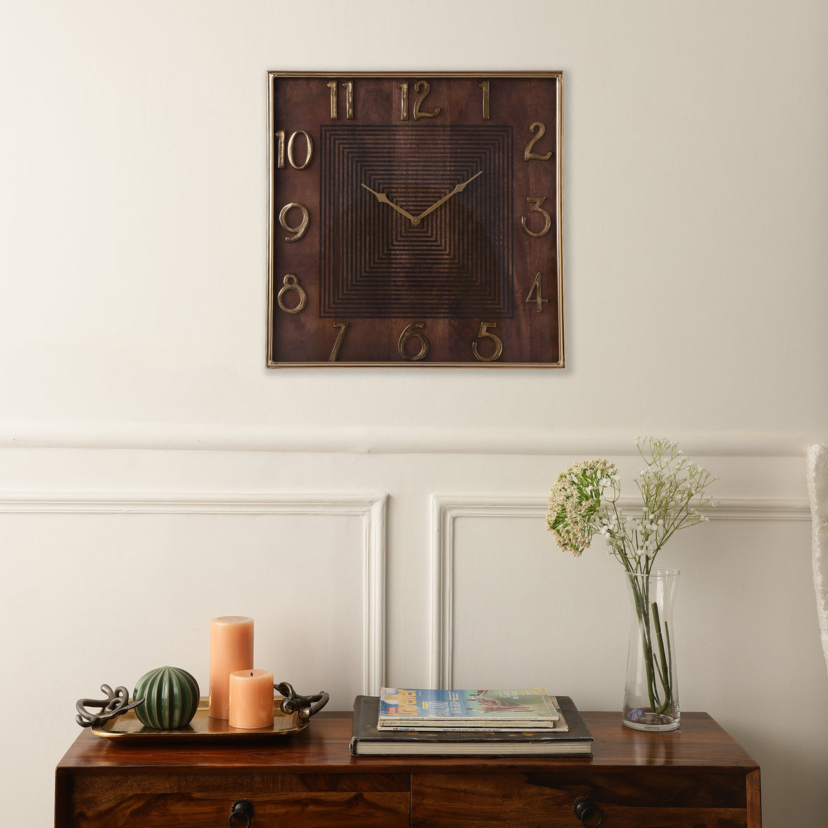 Chateau Square Gold Wall Clock