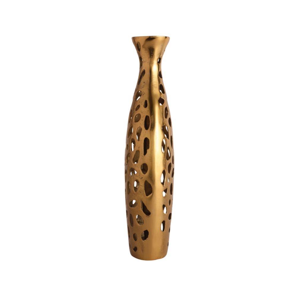 Sophia Floral Vase Large In Raw Gold Finish