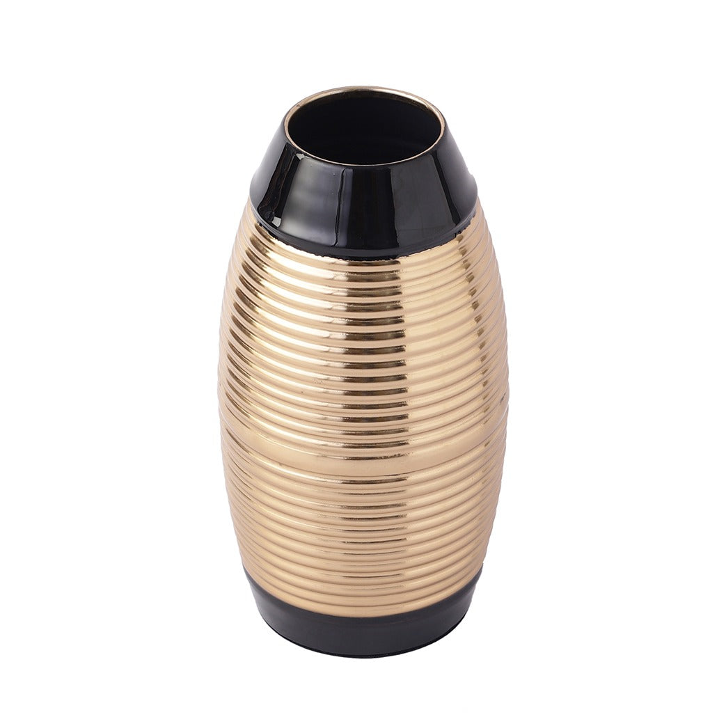 Regal Black and Gold Banded Enamel Vase