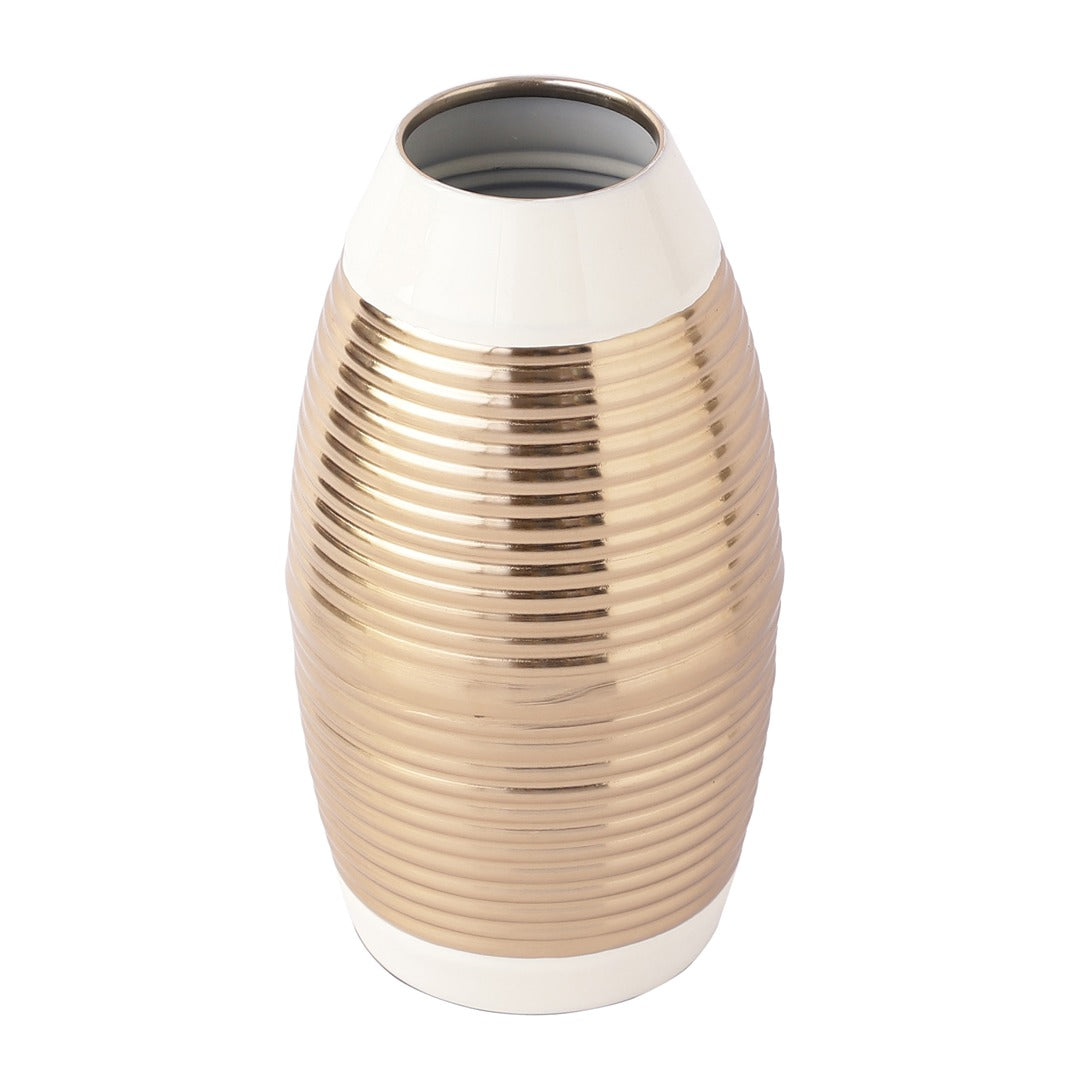 Regal Ivory and Gold Banded Enamel Vase