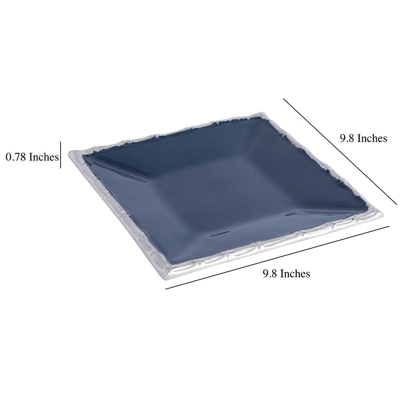 Alf Vine Square Tray Platter In Blue Enamle Silver Finish