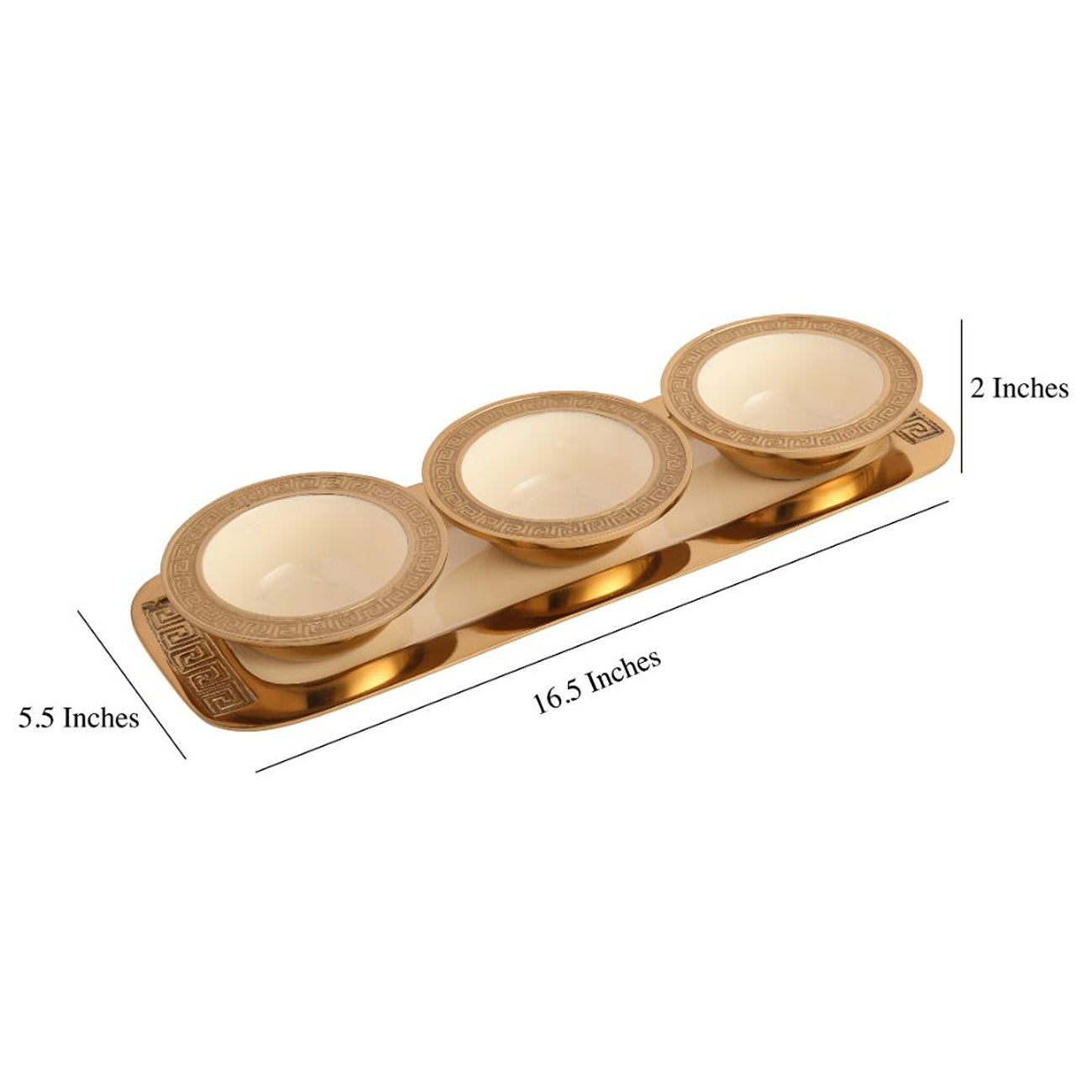 Versace Design Bowl Tray Set in Ivory Enamle & Gold Finish