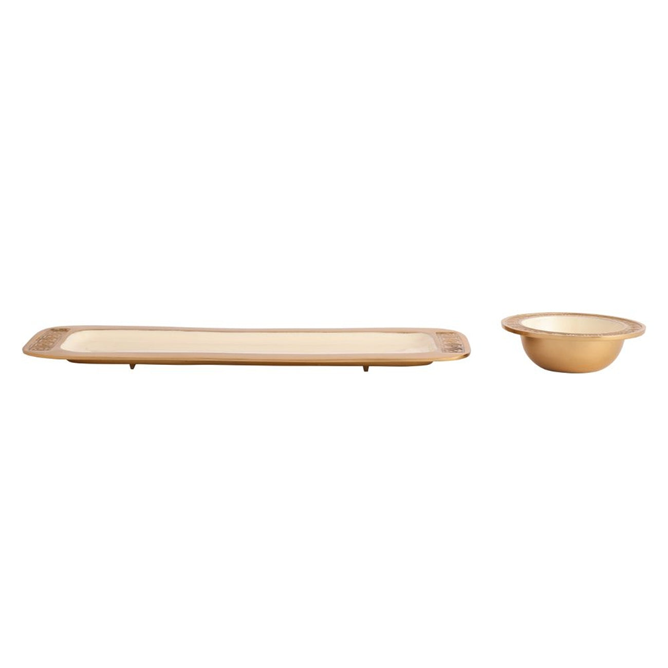 Versace Design Bowl Tray Set in Ivory Enamle & Gold Finish