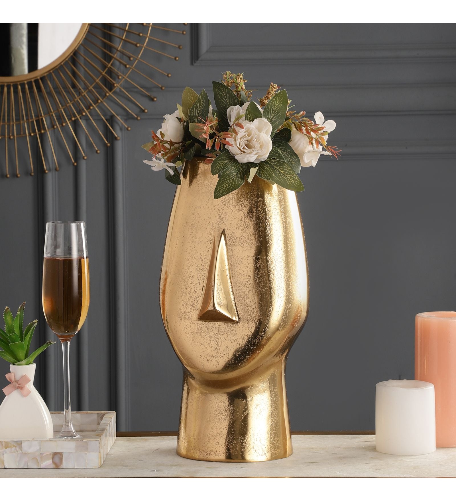 Flat Face Gold Metal Table Vase