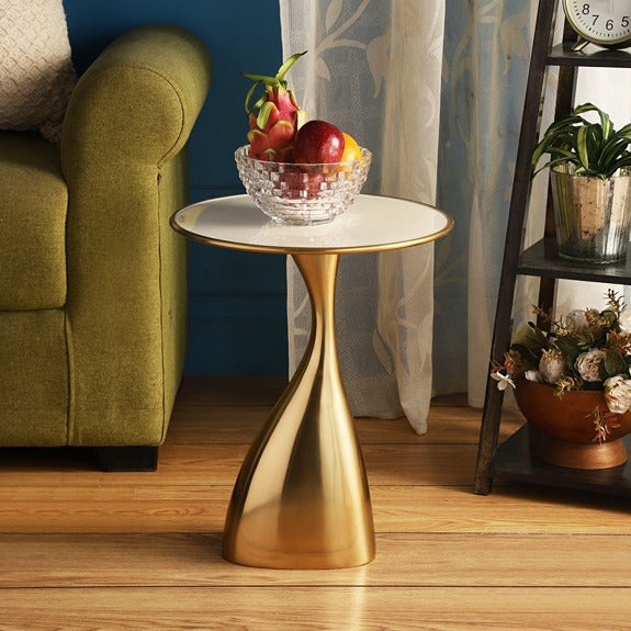 Ernest Side Table in Ivory Enamel Gold Finish