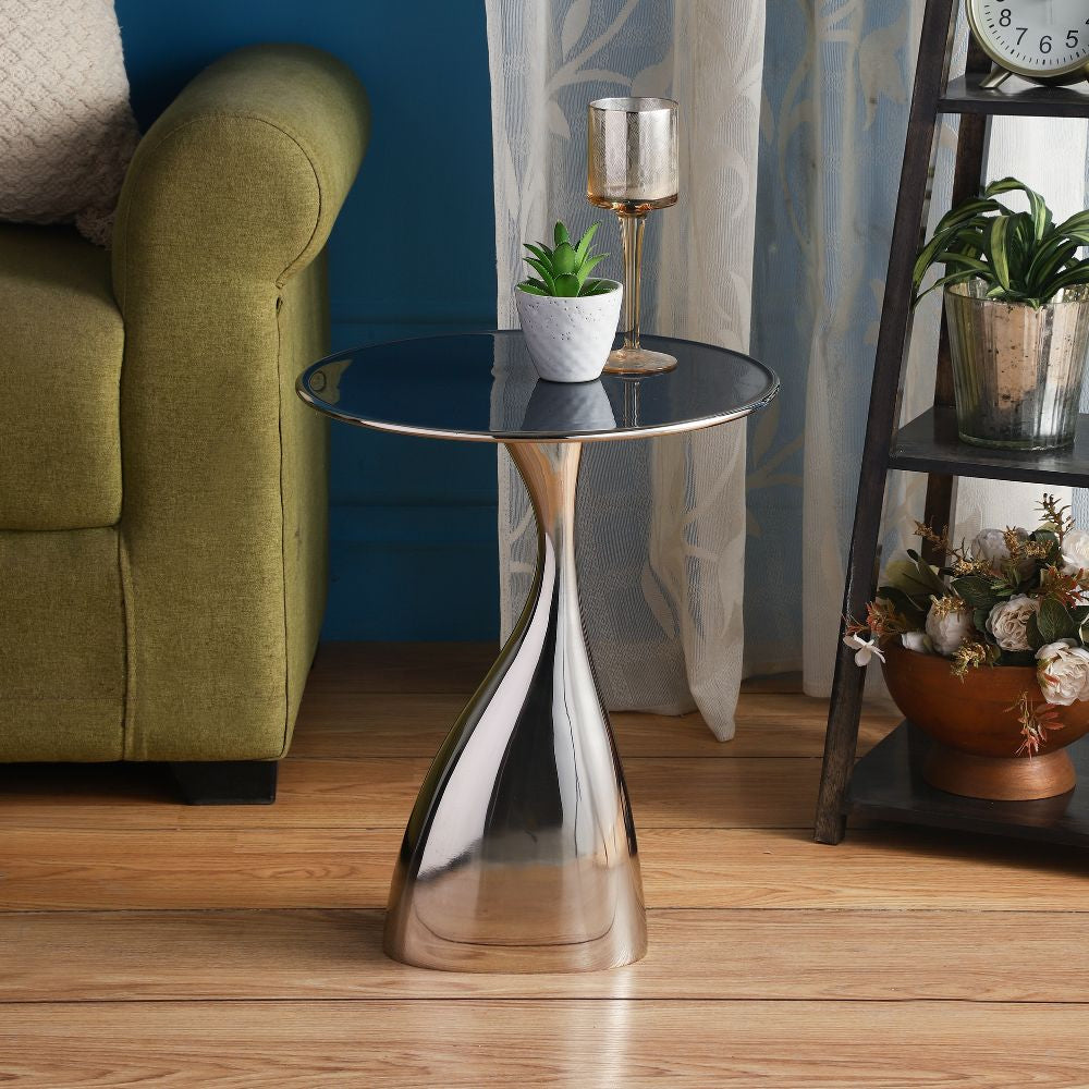 Ernest Side Table in Blue Enamel silver Finish