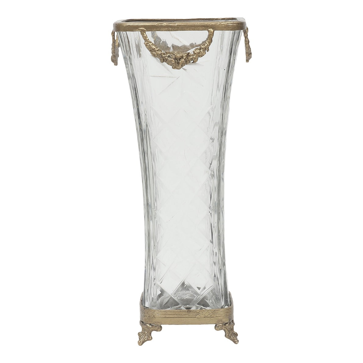 Diamond Blossom Glass Vase with antique brass rings